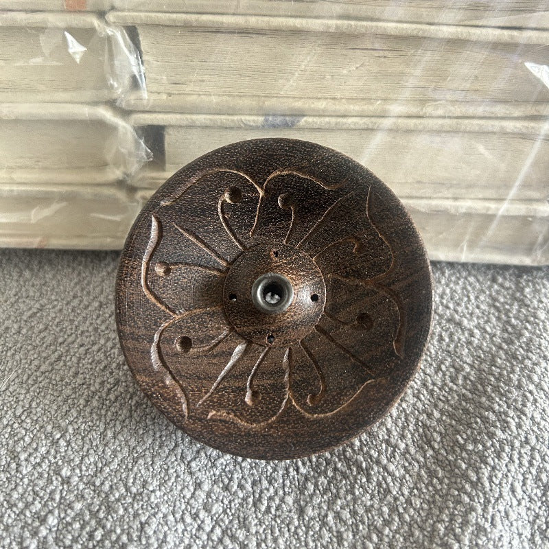 NEPAL Handmade Wood Incense Holder Flowered