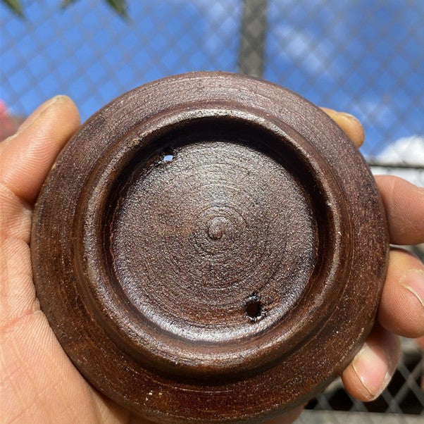 NEPAL gilded gray pottery OM symbol circular incense holder