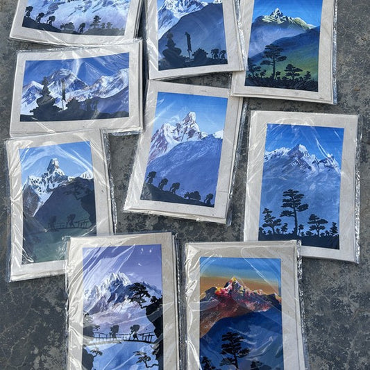 Snow-Capped Mountains Nepalese hand-painted Lokta paper Card